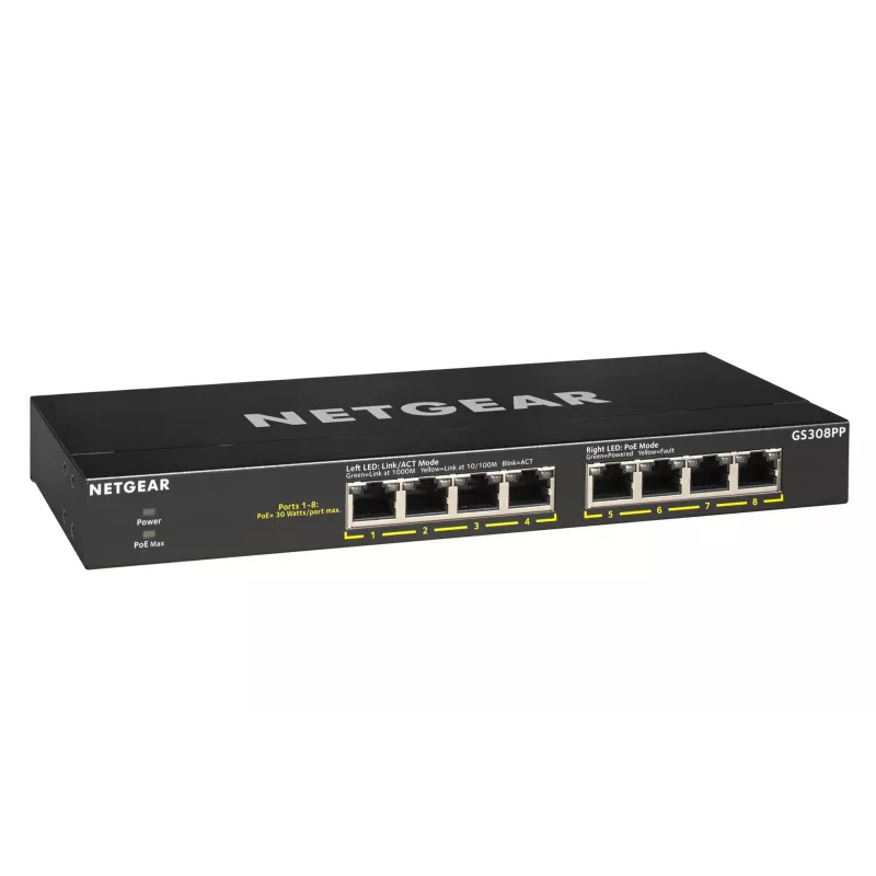 NETGEAR GS308PP Unmanaged Gigabit Ethernet (10/100/1000) Power over Ethernet (PoE) Zwart