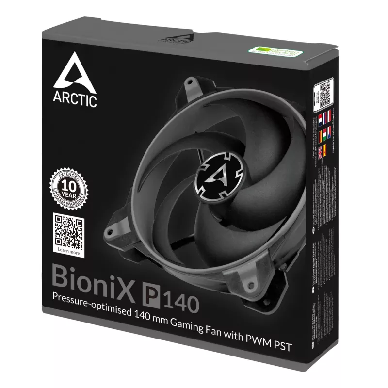 ARCTIC BioniX P140 (grijs) – drukgeoptimaliseerde 140-mm-gamingventilator met PWM PST
