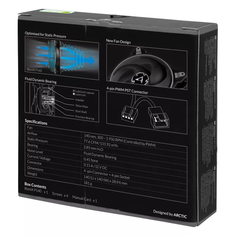 ARCTIC BioniX P140 (grijs) – drukgeoptimaliseerde 140-mm-gamingventilator met PWM PST