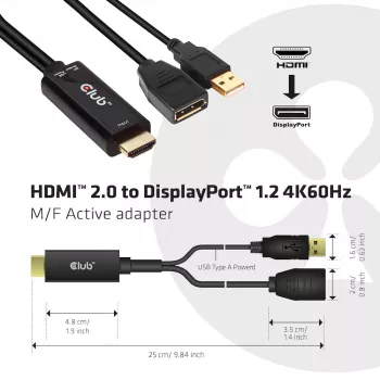 CLUB3D CAC-1331 videokabel-adapter 0,25 m HDMI DisplayPort zwart