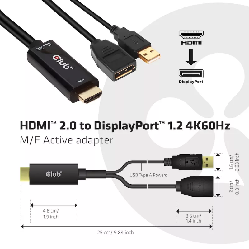 CLUB3D CAC-1331 videokabel-adapter 0,25 m HDMI DisplayPort zwart