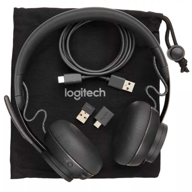 Logitech Zone Wireless MS 981-000854 Bluetooth-headset, on-ear, actieve ruisonderdrukking, draadloos opladen via Qi, Microsoft Teams, grafiet