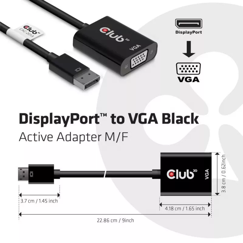 CLUB3D DisplayPort™ naar VGA zwart actieve adapter M/F