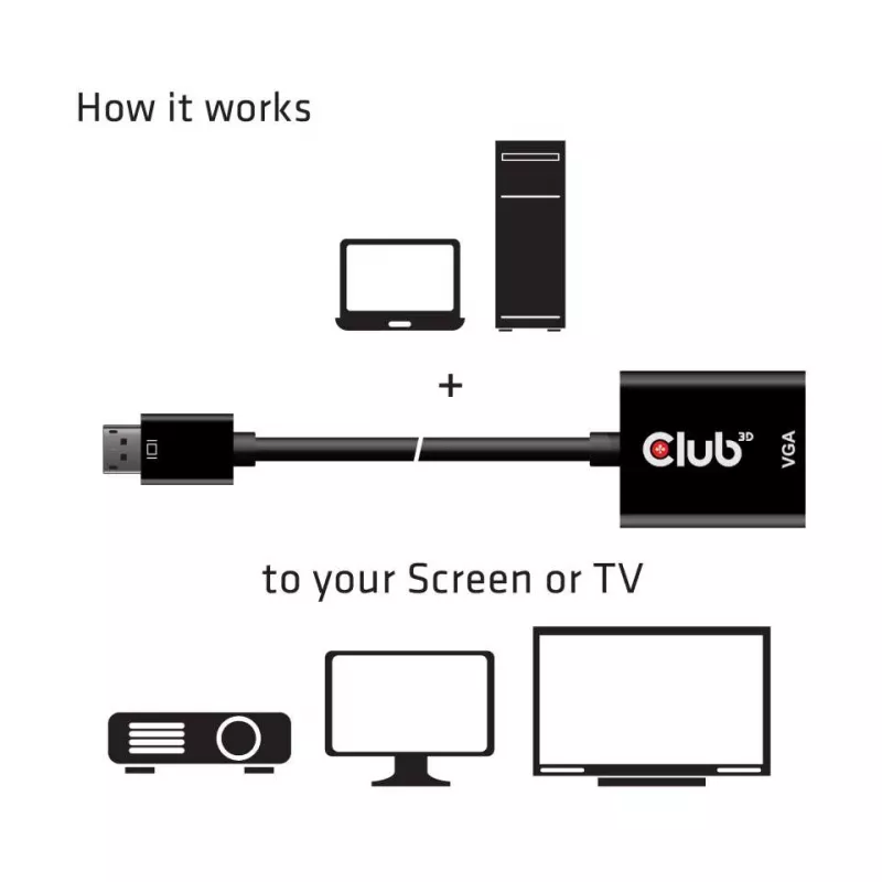 CLUB3D DisplayPort™ naar VGA zwart actieve adapter M/F