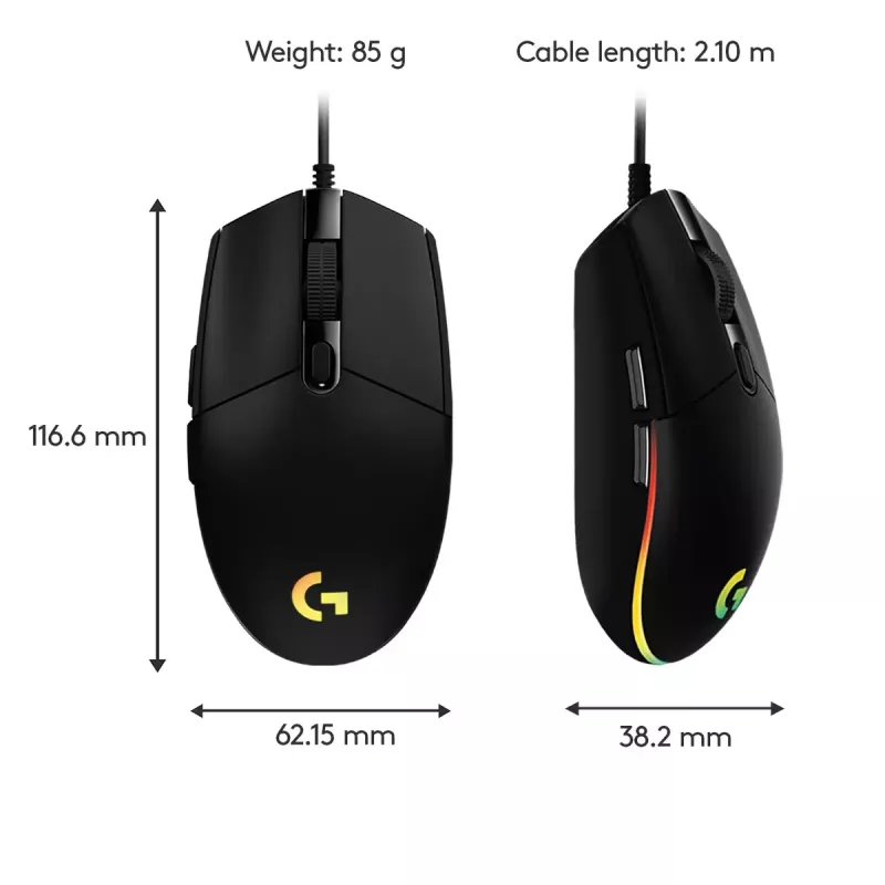 LOGITECH G203 Lightsync gaming-muis USB zwart
