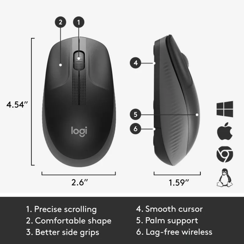 LOGITECH M190 full-size draadloze muis charcoal