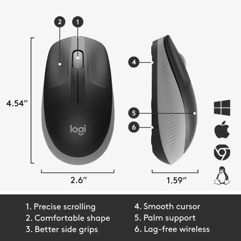 LOGITECH M190 full-size draadloze muis middernachtgrijs