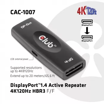 CLUB3D CAC-1007 DisplayPort actieve repeater 4K120Hz HBR3