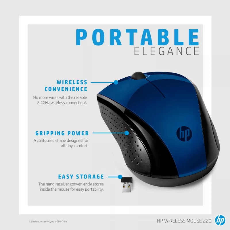 HP draadloze muis 220 (Lumiere Blue), ambidexter, RF draadloos, blauw