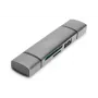 DIGITUS Combo Card Reader Hub (USB-C+USB 3.0) 1x SD, 1x MicroSD, 1x USB 3.0, grijs