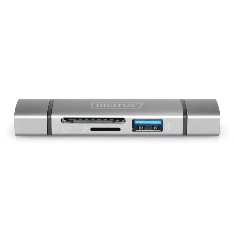 DIGITUS Combo Card Reader Hub (USB-C+USB 3.0) 1x SD, 1x MicroSD, 1x USB 3.0, grijs