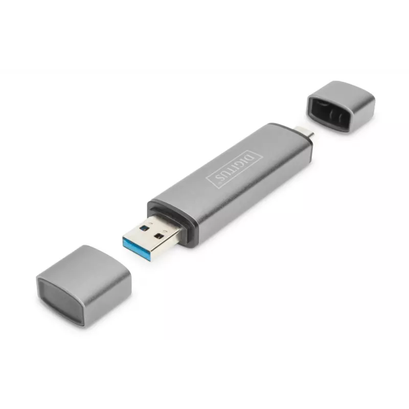 DIGITUS Combo Card Reader Hub (USB-C+USB 3.0) 1x SD, 1x MicroSD, 1x USB 3.0, grijs