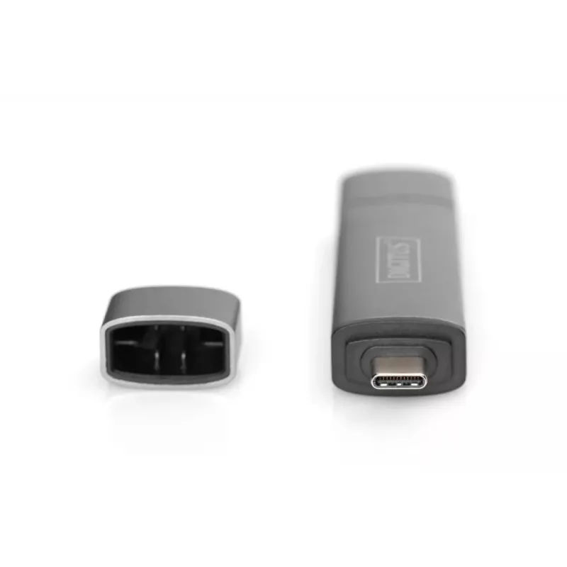 DIGITUS Combo Card Reader Hub (USB-C+USB 3.0) 1x SD, 1x MicroSD, 1x USB 3.0, grijs