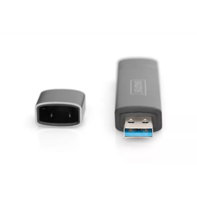 DIGITUS Combo Card Reader Hub (USB-C+USB 3.0) 1x SD, 1x MicroSD, 1x USB 3.0, grijs