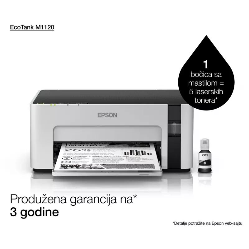 Inktjetprinter Epson EcoTank ET-M1120 — monochroom, A4, 1440x720 DPI, Wi-Fi, navulbare inktank