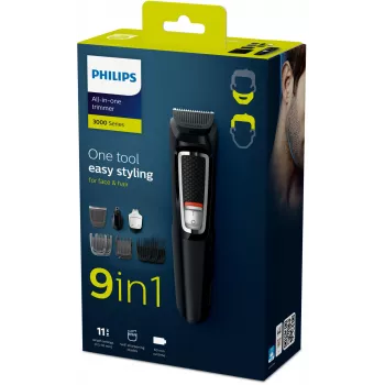 Multigroomer-trimmer Philips MULTIGROOM Series 3000 9-in-1 MG3740/15 — NiMH-accu, 60 min. gebruikstijd, roestvrijstalen messen, 9 opzetkammen, zwart