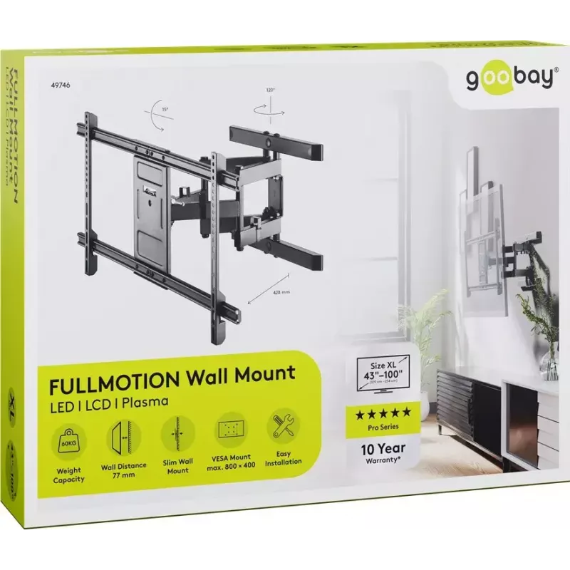 Goobay tv-muurbeugel Pro FULLMOTION (XL) 60 kg 43–100 inch