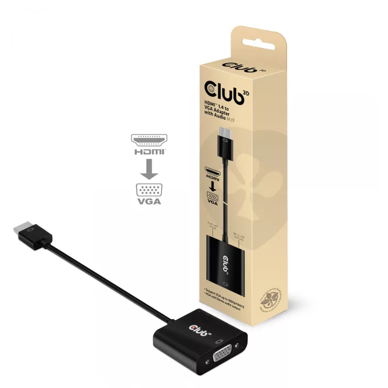 CLUB3D CAC-1302 Videokabeladapter 0,5 m HDMI type A (standaard) VGA (D-Sub) Zwart