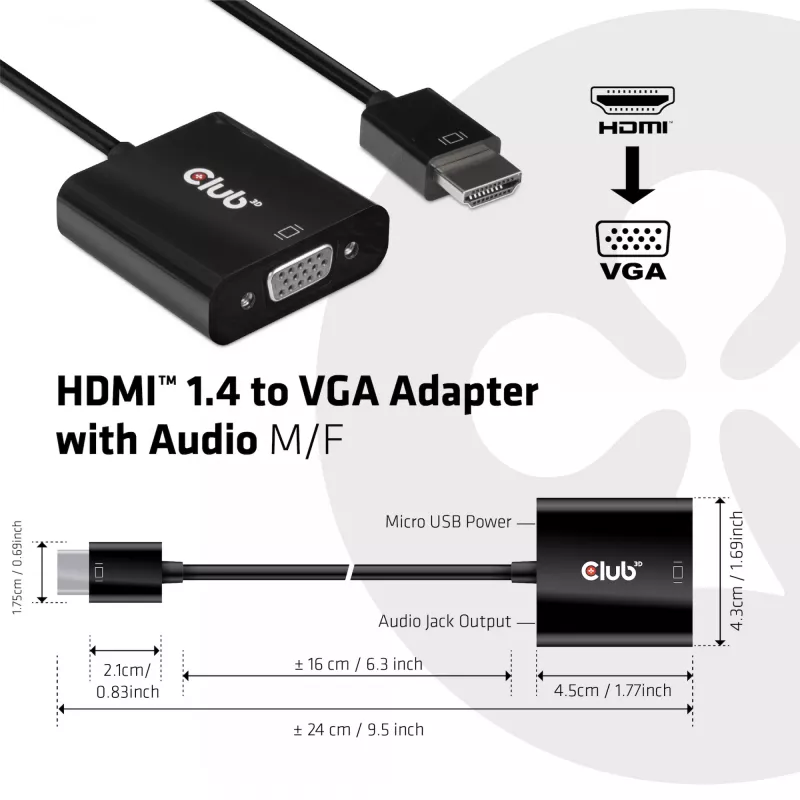 CLUB3D CAC-1302 Videokabeladapter 0,5 m HDMI type A (standaard) VGA (D-Sub) Zwart