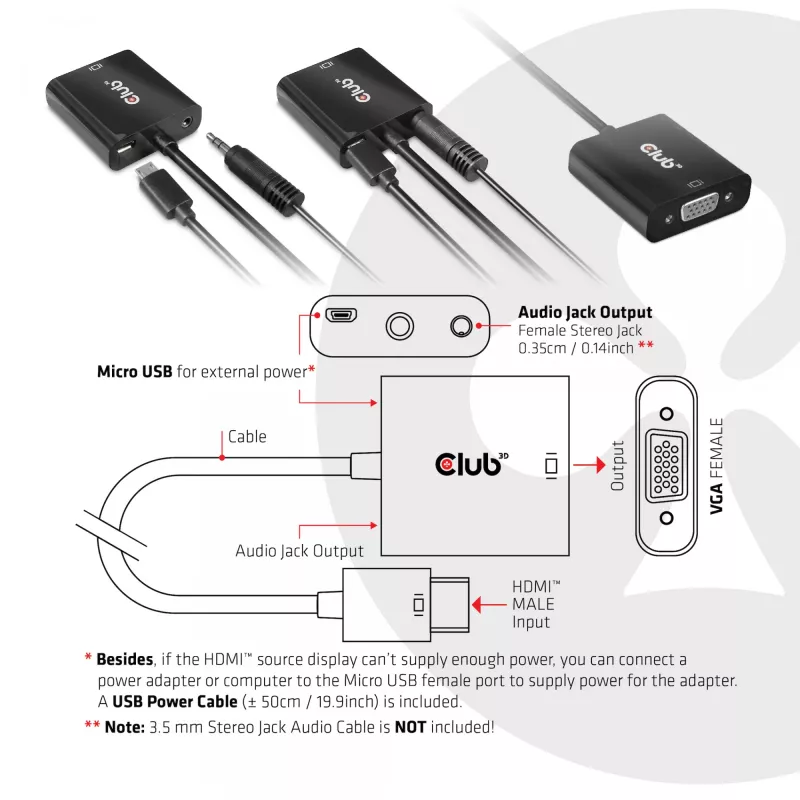 CLUB3D CAC-1302 Videokabeladapter 0,5 m HDMI type A (standaard) VGA (D-Sub) Zwart