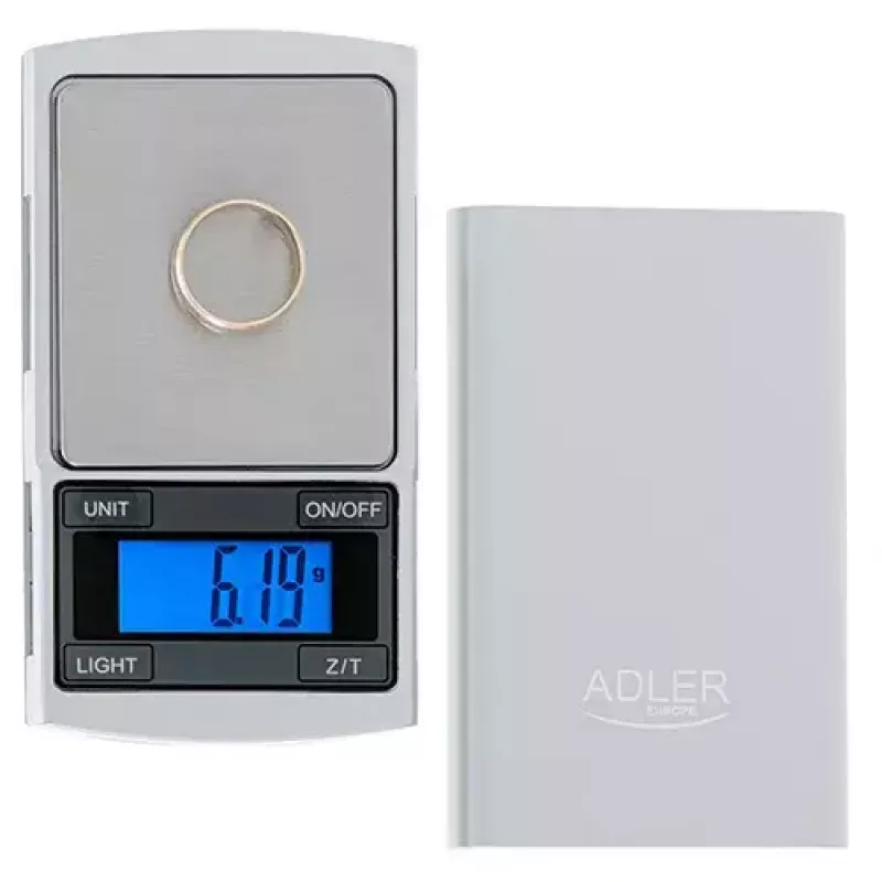 Precisieweegschaal Adler AD 3168, 100 g capaciteit, 0,01 g nauwkeurigheid, zilver, draagbaar