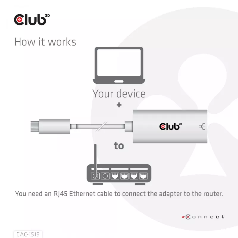 USB3.2 Gen1 Type-C naar Gigabit Ethernet adapter CLUB3D CAC-1519