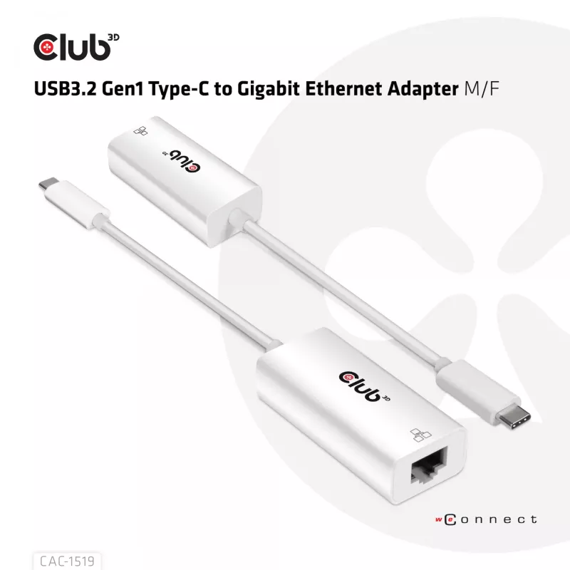 USB3.2 Gen1 Type-C naar Gigabit Ethernet adapter CLUB3D CAC-1519