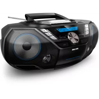 Philips CD Soundmachine AZB798T/12, analoog & digitaal, DAB, DAB+, FM, speler, CD, CD-R, CD-RW, snel terugspoelen, snel vooruitspoelen, verder, terug, programma, herhalen, shuffle, 12 W