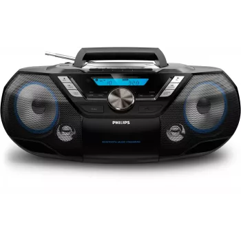 Philips CD Soundmachine AZB798T/12, analoog & digitaal, DAB, DAB+, FM, speler, CD, CD-R, CD-RW, snel terugspoelen, snel vooruitspoelen, verder, terug, programma, herhalen, shuffle, 12 W