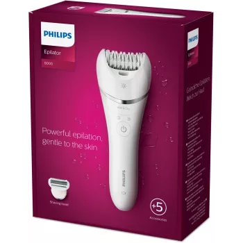 Epilator Philips BRE710/00, draadloze nat- en droogepilator, 32 schijven, 40 min. gebruikstijd, 2 snelheden, wit