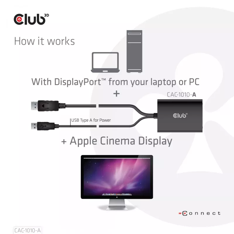 Club 3D CAC-1010-A actieve DisplayPort-naar-Dual Link DVI-D-adapter, DisplayPort 1.2a, USB-voeding, HDCP OFF, 0,6 m, zwart