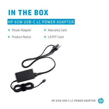 HP 65W USB-C LC voeding, laptop, binnen, 65 W, AC-naar-DC, HP, Business