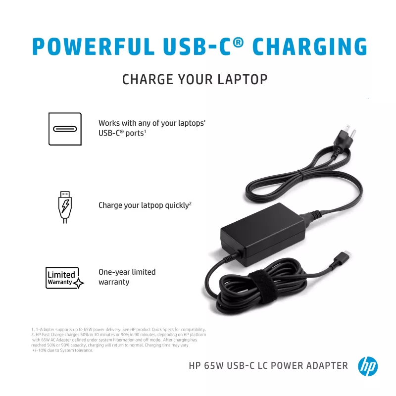 HP 65W USB-C LC voeding, laptop, binnen, 65 W, AC-naar-DC, HP, Business
