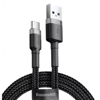 BASEUS gevlochten Cafule snellaadkabel - USB Type-A naar Type-C 2A - 3m - grijs/zwart (nylon)
