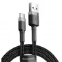 BASEUS gevlochten Cafule snellaadkabel - USB Type-A naar Type-C 2A - 3m - grijs/zwart (nylon)