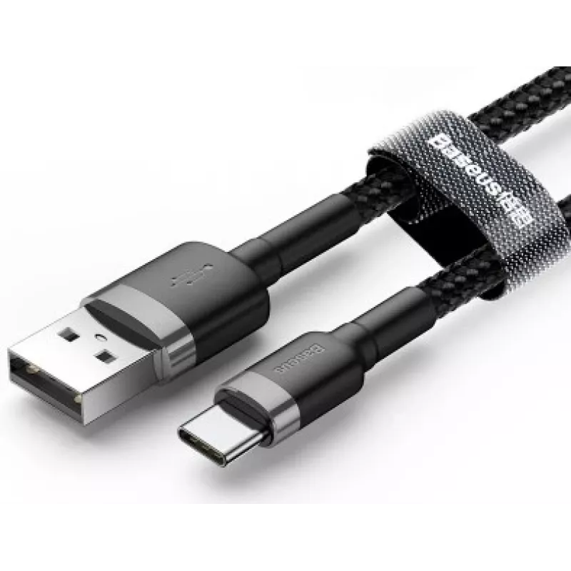 BASEUS gevlochten Cafule snellaadkabel - USB Type-A naar Type-C 2A - 3m - grijs/zwart (nylon)