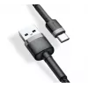 BASEUS gevlochten Cafule snellaadkabel - USB Type-A naar Type-C 2A - 3m - grijs/zwart (nylon)