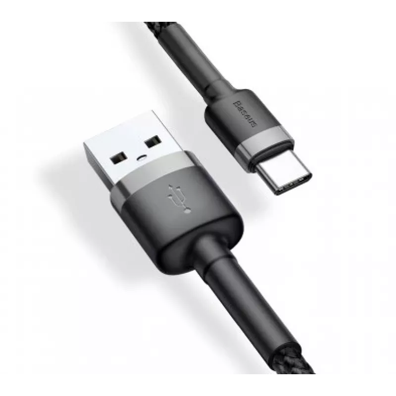 BASEUS gevlochten Cafule snellaadkabel - USB Type-A naar Type-C 2A - 3m - grijs/zwart (nylon)