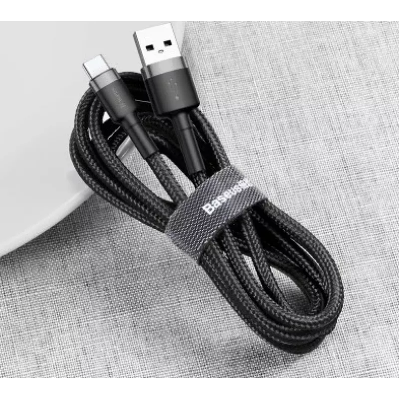 BASEUS gevlochten Cafule snellaadkabel - USB Type-A naar Type-C 2A - 3m - grijs/zwart (nylon)