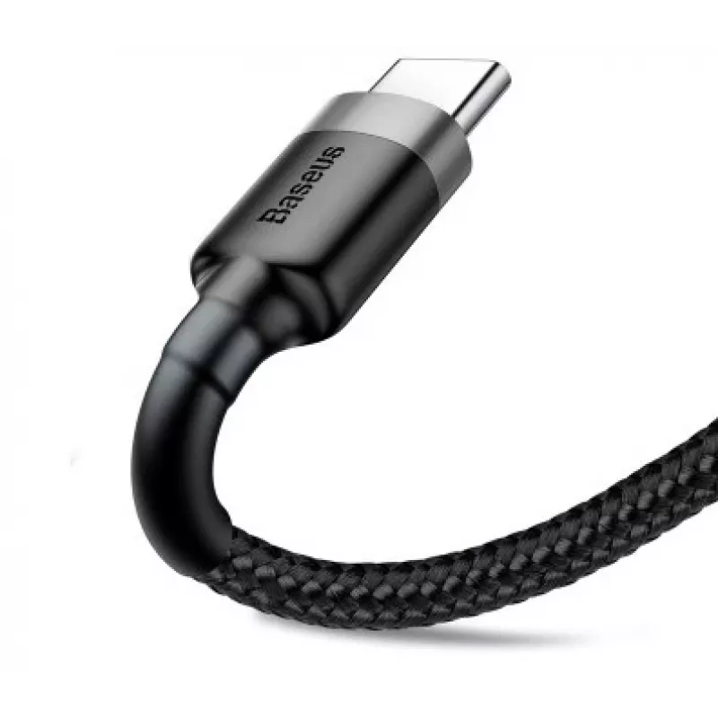 BASEUS gevlochten Cafule snellaadkabel - USB Type-A naar Type-C 2A - 3m - grijs/zwart (nylon)