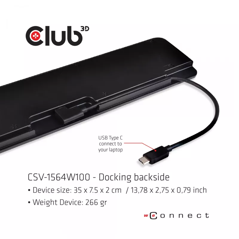 CLUB3D USB Type C 3.2 Gen1 Triple Display Dynamic PD Charging Dock 100W PD Power oplader