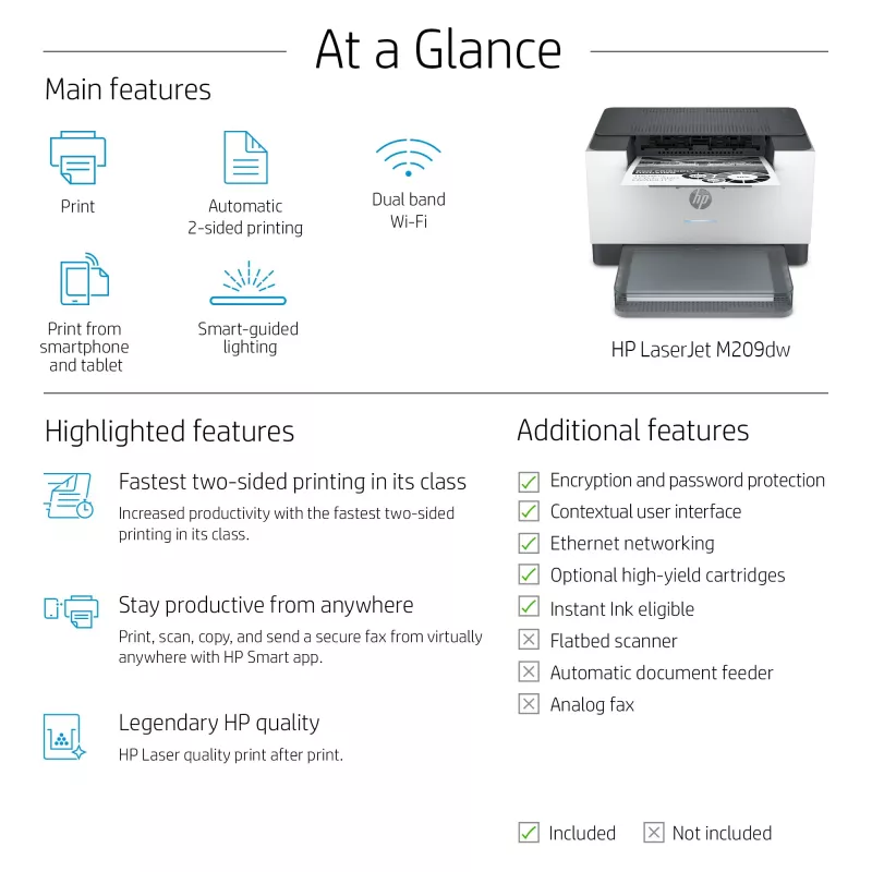 HP LaserJet M209dw printer, laser, 600 x 600 DPI, A4, 29 ppm, dubbelzijdig printen, wit