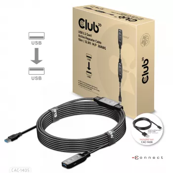 CLUB3D USB 3.2 Gen1 actieve repeater-kabel 10 m / 32.8ft M/F 28AWG