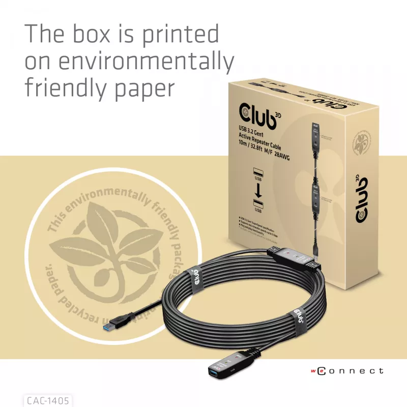 CLUB3D USB 3.2 Gen1 actieve repeater-kabel 10 m / 32.8ft M/F 28AWG