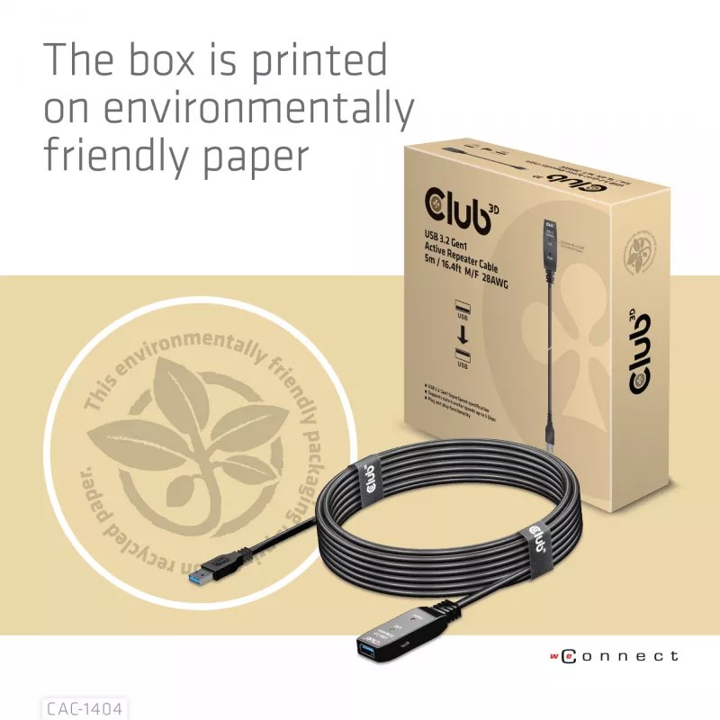 CLUB3D USB 3.2 Gen1 actieve repeater-kabel 5m/ 16.4 ft M/F 28AWG