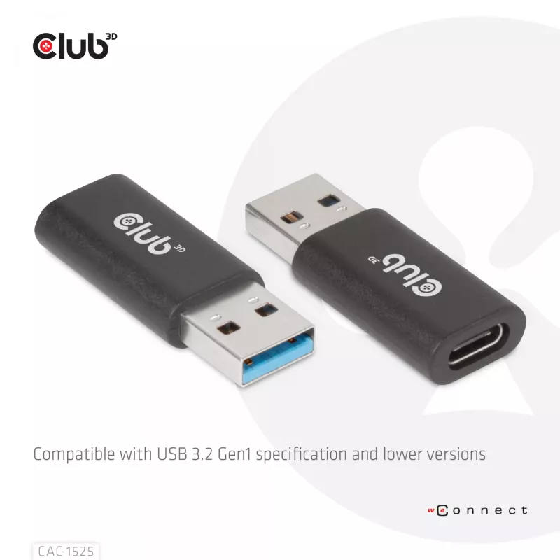 CLUB3D USB 3.2 Gen1 Type-A naar USB 3.2 Gen1 Type-C adapter M/F