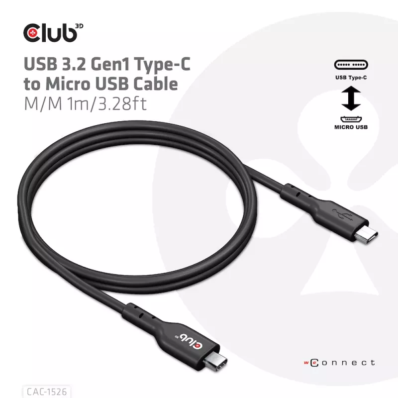 CLUB3D USB 3.2 Gen1 Type-C naar Micro-USB-kabel M/M 1 m / 3,28 ft