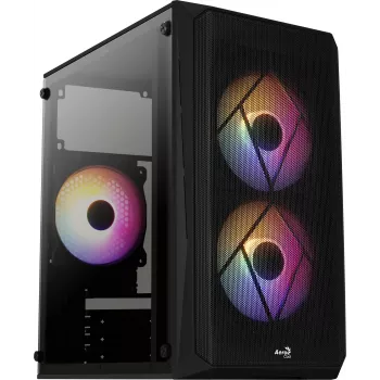 PC-behuizing AEROCOOL CS107V2 Mini Tower — zwart, microATX/Mini-ITX, 2x120mm ventilatoren, 1x3,5 inch + 2x2,5 inch vakken