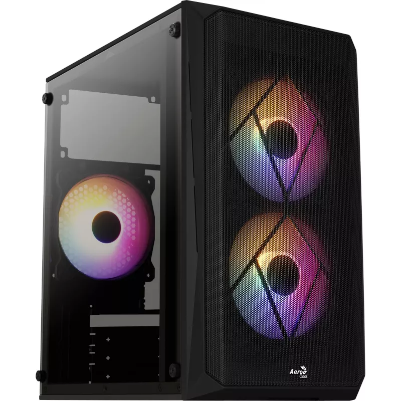 PC-behuizing AEROCOOL CS107V2 Mini Tower — zwart, microATX/Mini-ITX, 2x120mm ventilatoren, 1x3,5 inch + 2x2,5 inch vakken