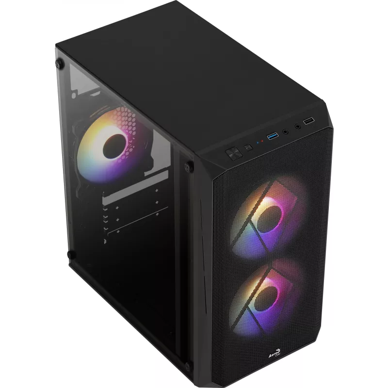 PC-behuizing AEROCOOL CS107V2 Mini Tower — zwart, microATX/Mini-ITX, 2x120mm ventilatoren, 1x3,5 inch + 2x2,5 inch vakken